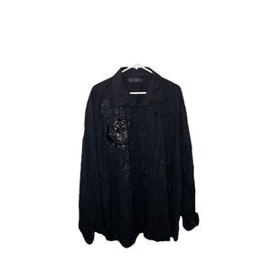 Coogi Luxe Vintage Spellout Black Embroidery Button Up Down LS Shirt 4XL Mens